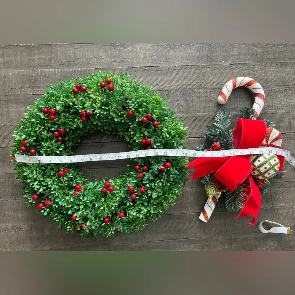 Holiday Wreath Bundle Classic Green Wreath + Candy Cane Accent Christmas Décor